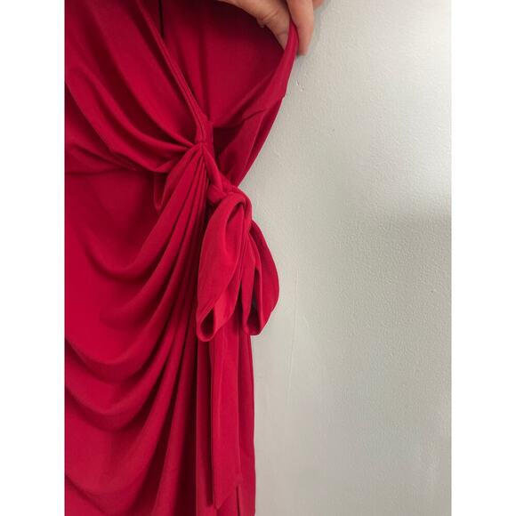 Lark & Ro women’s 1X red faux wrap dress midi v-neck - Picture 3 of 8